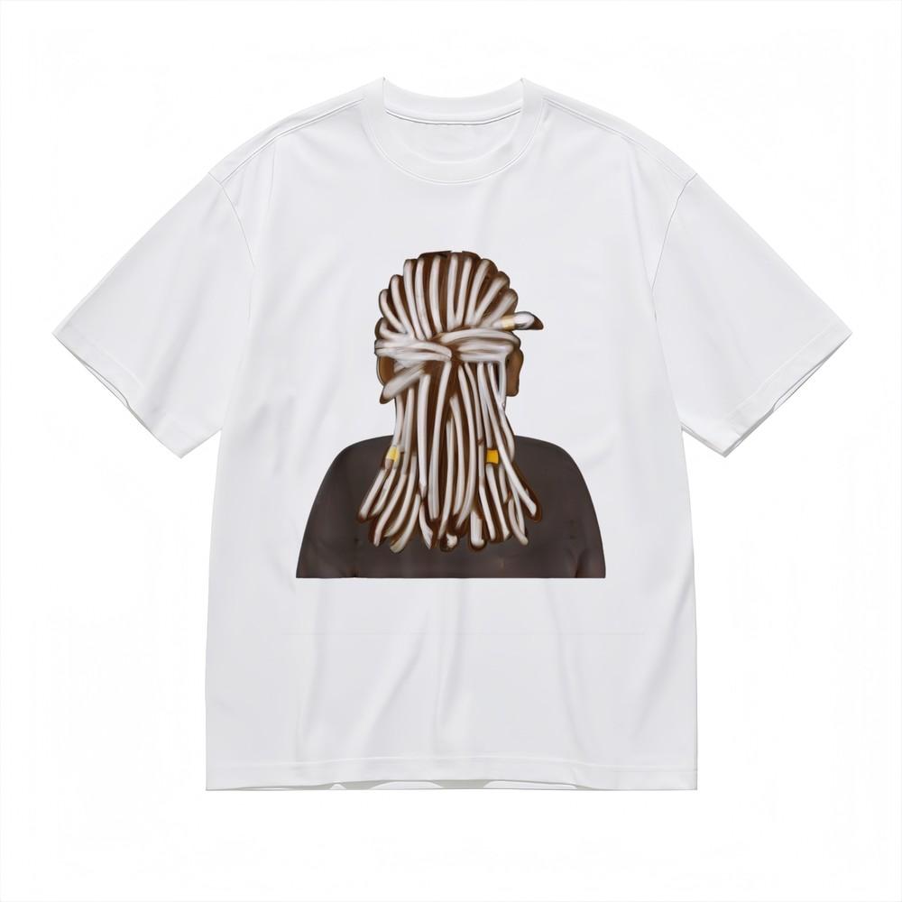 

Women s Graphic Striped Hair Art Tee Unisex Black 100% Cotton Summer T-shirt USA S