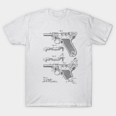 T Shirt Women Gun Design Vintage Patent Hand Drawing Harajuku Print Kawaii Tshirt Summer Short Sleeve Female T-Shirt Top Tee