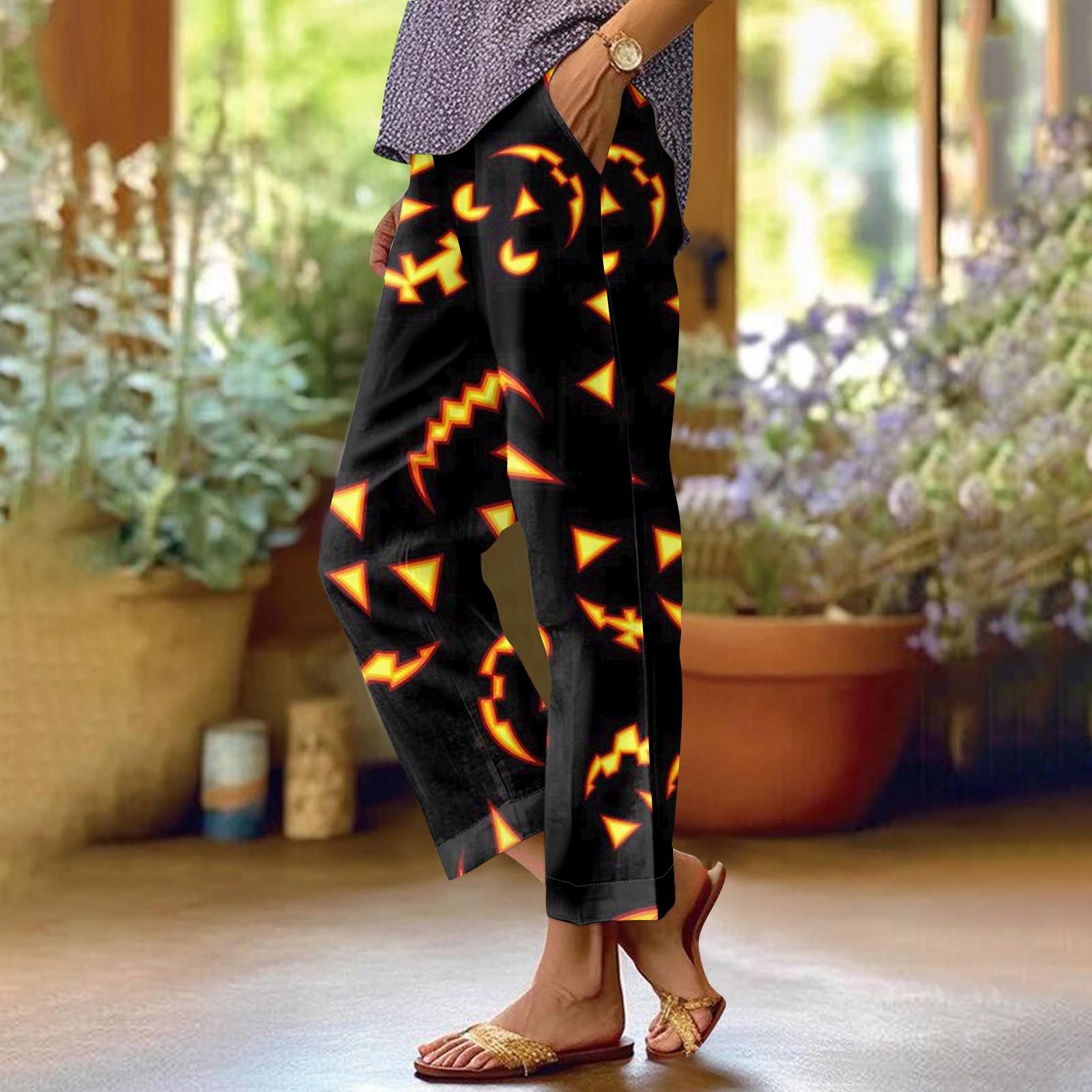 

Женская мода Хэллоуин принтованный карман эластичный пояс повседневные брюки повседневные свободные брюки XXXXL чёрный