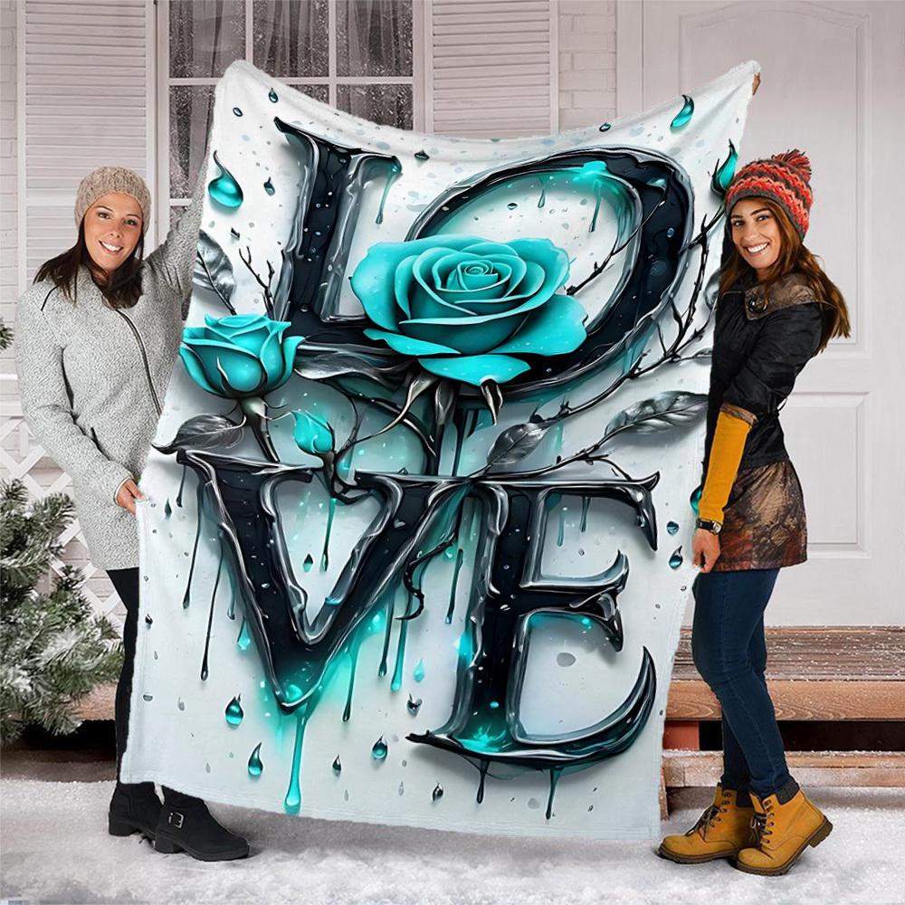 1pc Love Rose Outdoor Flannel Blanket Soft All Season Polyester Throw , Perfect for Picnics & Travel , Picnic Accessory