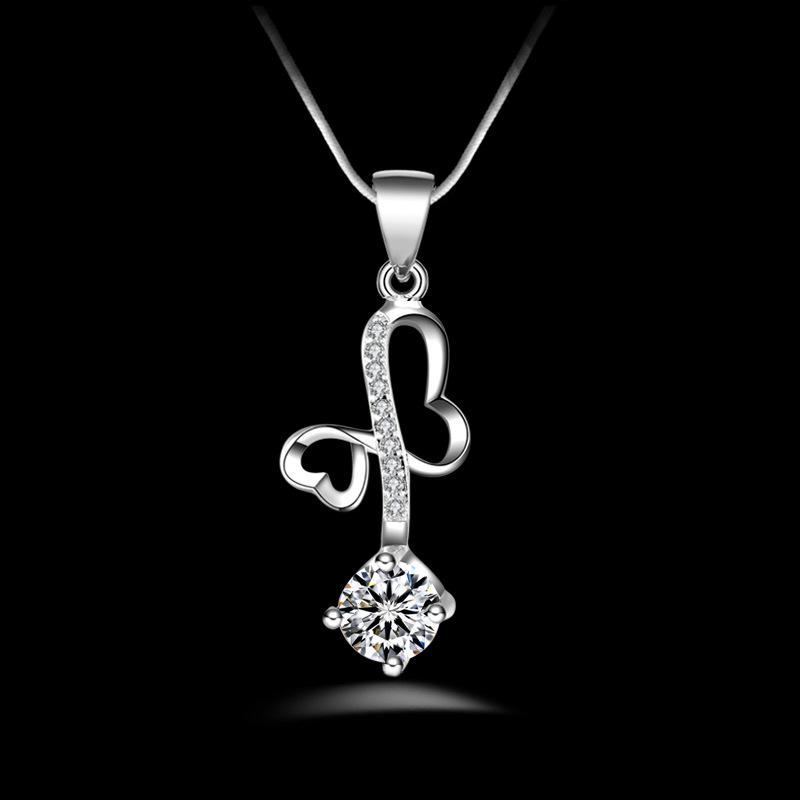Korean Style Exquisite Heart and Star Zircon Pendant Necklace for Women