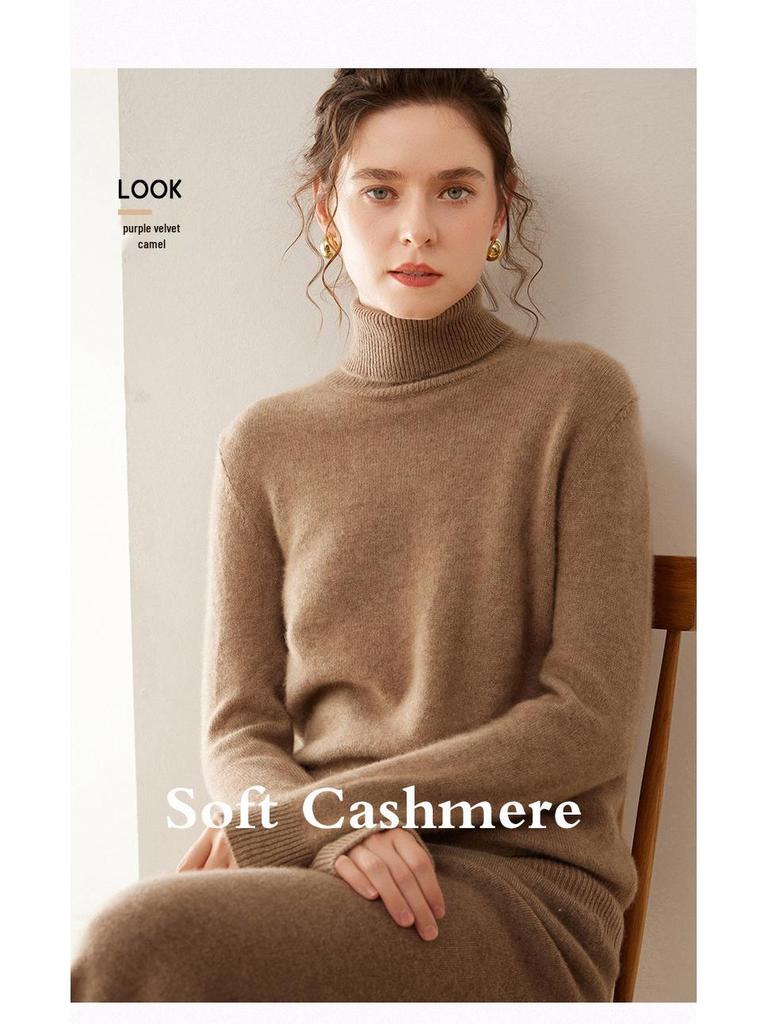 Damen Kaschmirpullover mit hohem Rollkragen - Herbst/Winter Slim Fit Strickware Basisschicht