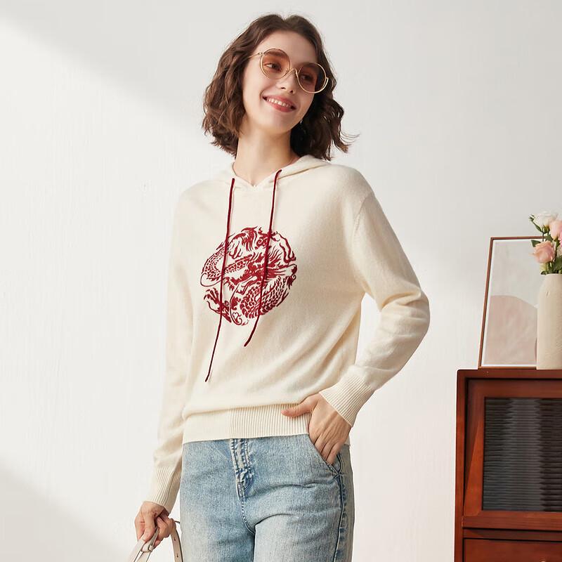 KEMENBOKA Women's Hooded Pure Cashmere Sweater