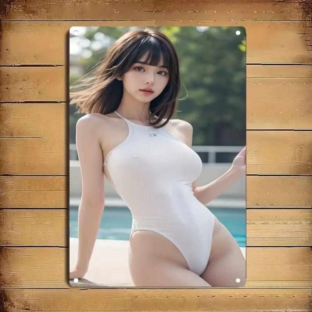 Fantasy Metal Wall Art Decor, Girl with Goldfish, 20x30cm Bedroom Sign