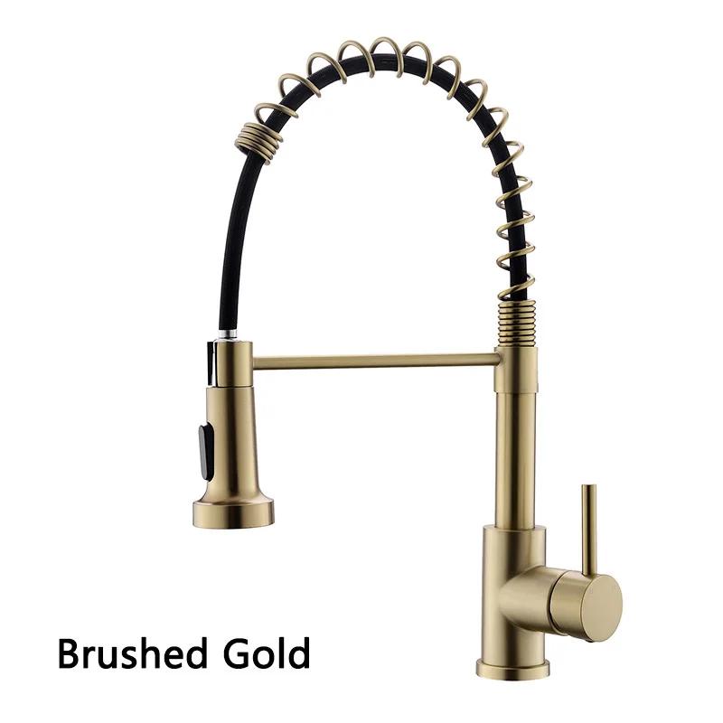 Brushed Gold Pull Down Kitchen Sink Faucet Brushed Gold Swivel Spout Kitchen Tap Hot And Cold Water Kitchen Mixer