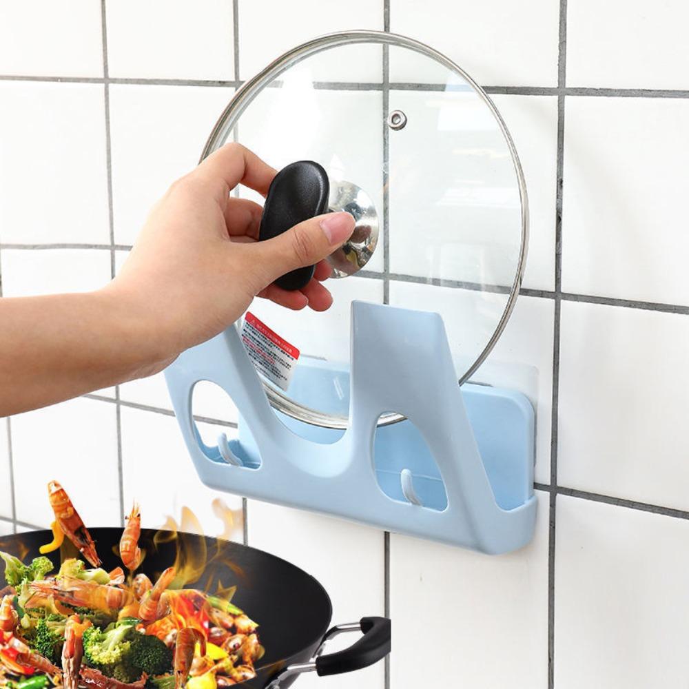 Free Punch Pot Lid Holder Wall Mounted Pan Cover Stand Household Pot Cover Rack  Spoons