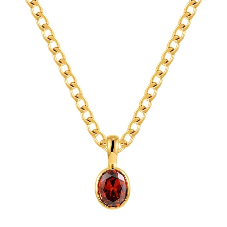 Comfortable Lightweight Oval Zirconia Pendant Necklace for Daily Use on Stainless Steel Gold Plated Chain