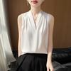 Silk Satin Vest Suspender Women's Spring and Summer New Short Loose V-neck Solid Color Pullover Sleeveless T-shirt Top