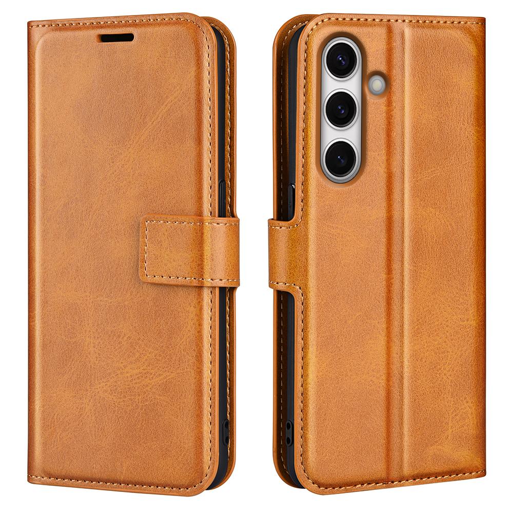For Samsung Galaxy S24 FE Stand Case Calf Texture Anti-Scratch Leather Phone Cover