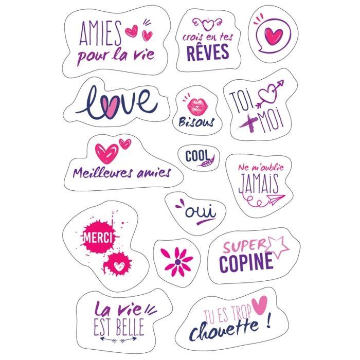 Gommettes mots girly de 3,5 à 9,5 cm 30 pièces