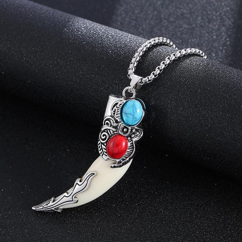 Men's Retro Wolf Tooth Pendant Necklace - Stainless Steel Punk Charm