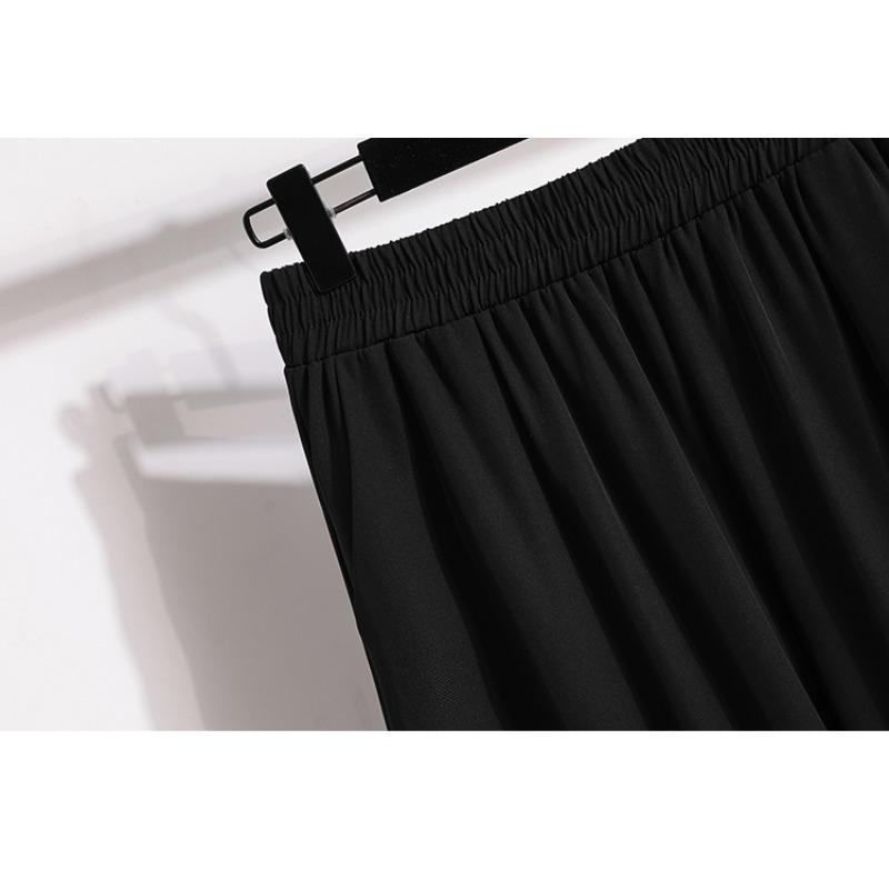DIMANAF Summer 2025 Plus Size Women Loose High Waist Basic Elastic Pants Casual Trousers Long Wide Leg Pants