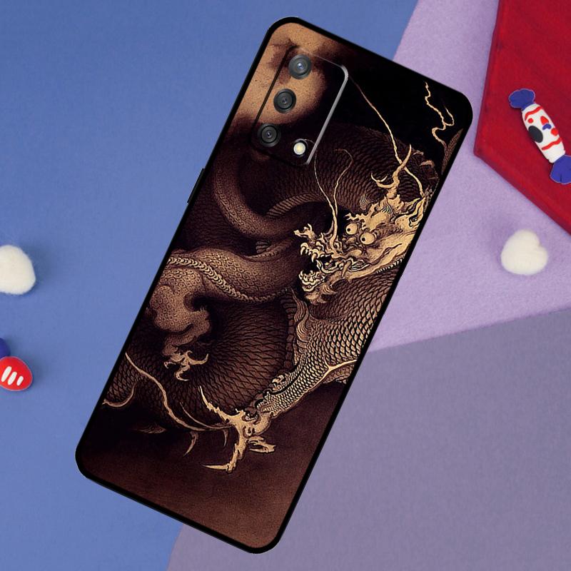 Chinese Style Crane Dragon Case For Oppo A17 A60 A40 A80 A16 A76 A96 A98 A58 A78 A18 A38 A57 A74 A54 A94 A15 A5 A6 Pro