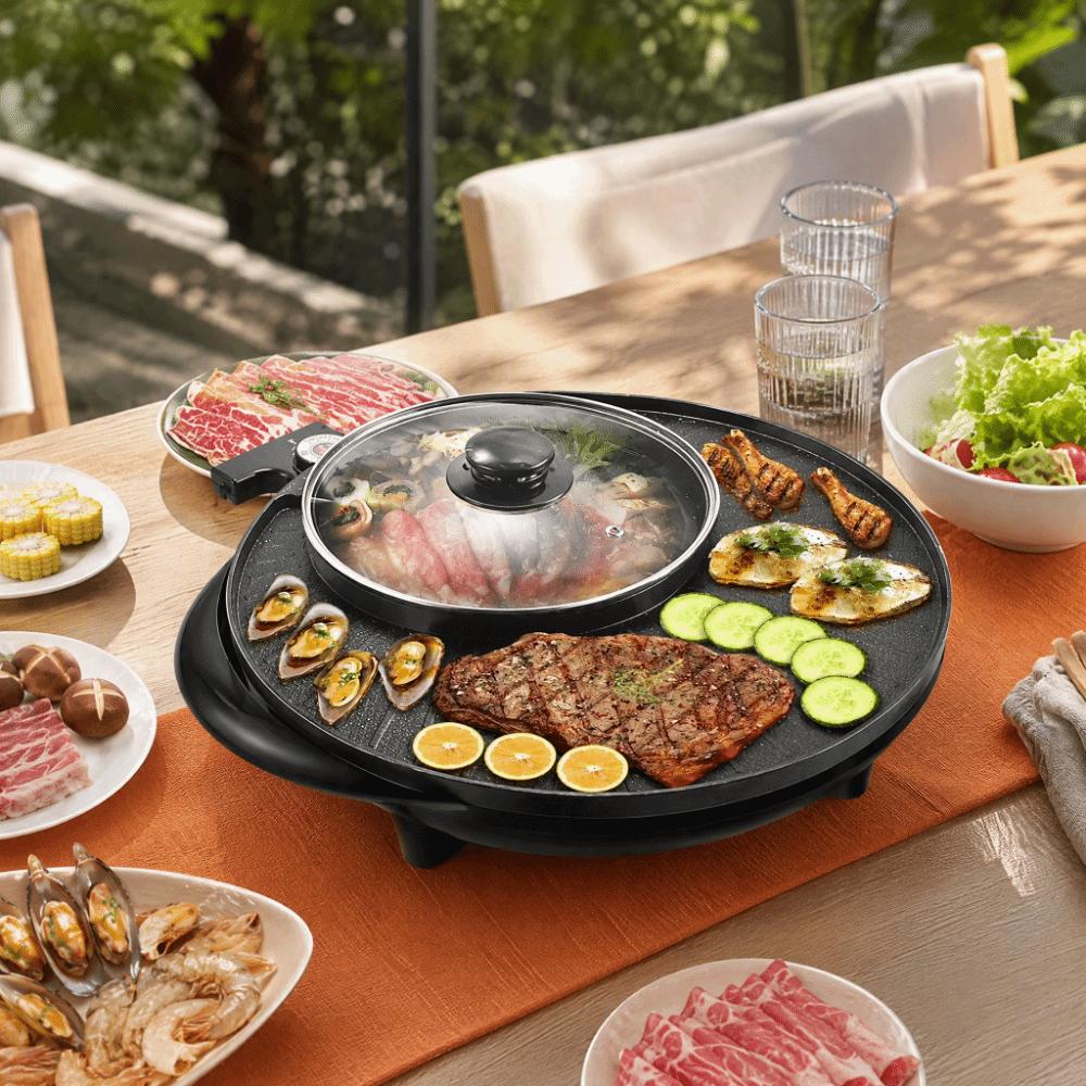 Round Electric Grill Non Stick 2 In 1 Electric Pan Household Barbecue Griddle Grilling