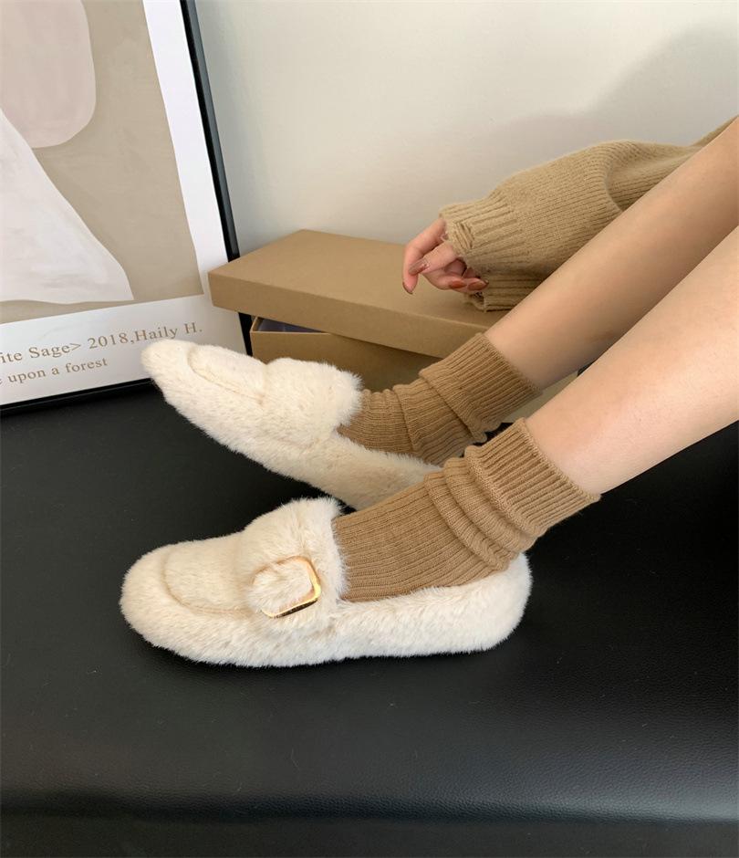 Mao Mao Shoes Women's Outer Wear 2025 Autumn and Winter New Pregnant Women One-pedal Lazy Cotton Shoes Plush Bean Shoes Single Shoes
