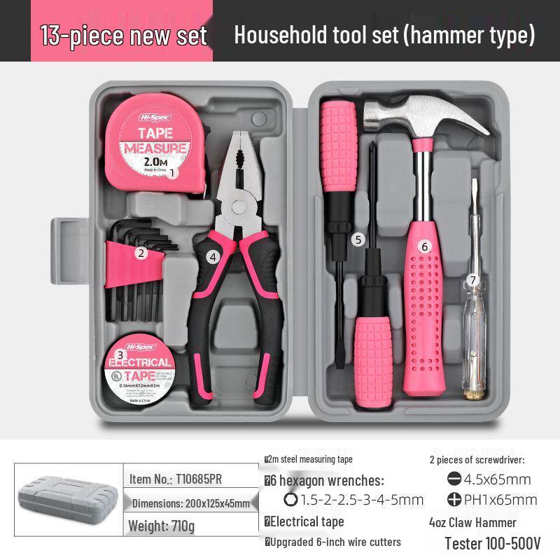 HiSpec Household Tool Set: Includes Pliers, Flathead & Phillips Screwdrivers, Tape Measure, Wrench, for Home Repairs.