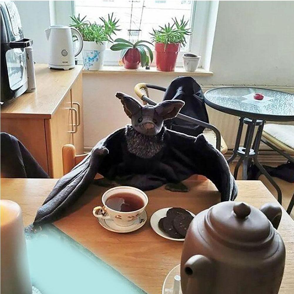 Vivid Stuffed Bat Doll Plush Throw Pillow with Realistic Foldable Wing Seat Cushion Kawaii Halloween Xmas Ornament Bat Dolls