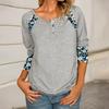 Women's Casual Floral Print V-Neck Short Sleeve Decorative Button T-Shirt Top