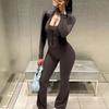 Women's Slim Fit Two-Piece Tracksuit Long Sleeve Zip Front Cardigan Top High Waist Flare Pants Streetwear Loungewear Set