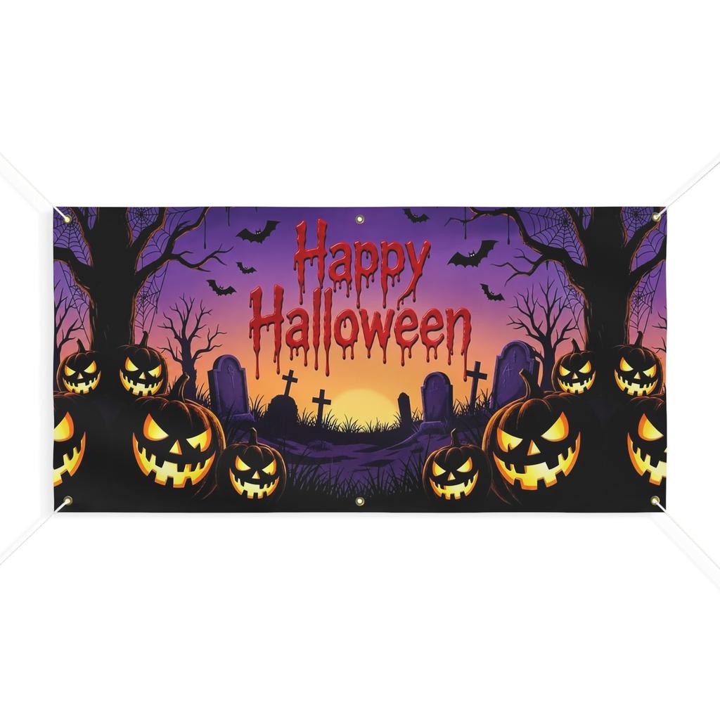 Happy Halloween Pumpkin Scene Banner Photo Background Matte Banner