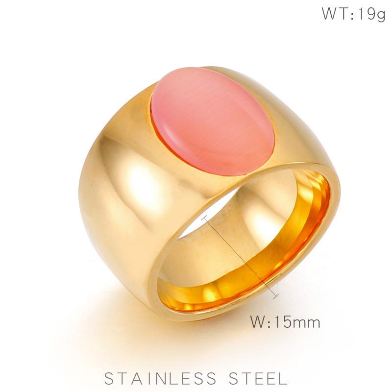 Bague en Pierre Œil de Chat Style Européen-Américain - Bague Ovale en Acier Titane Mode Rue pour Femmes