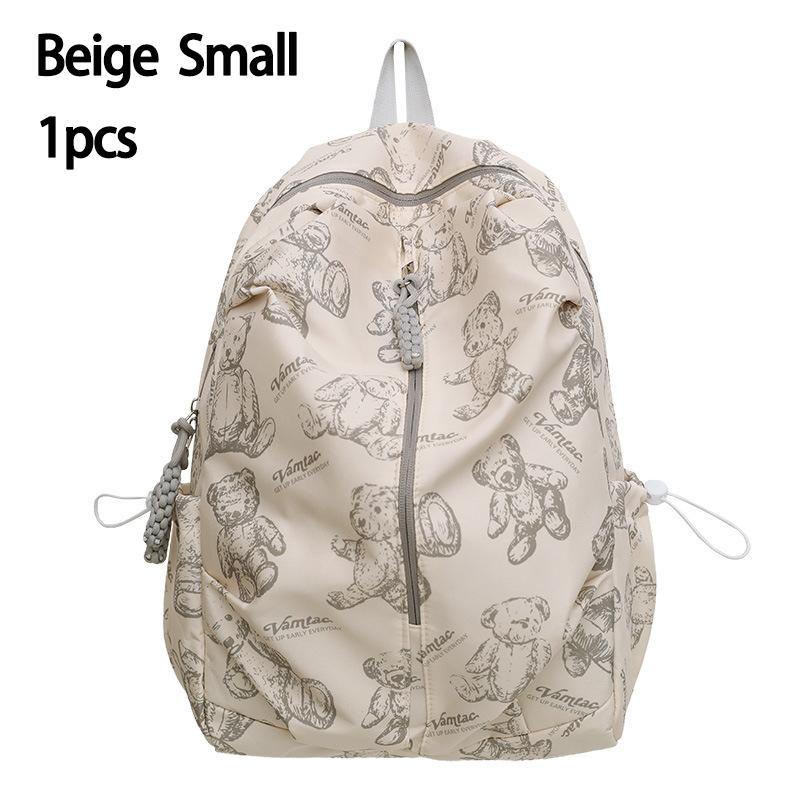 

1pc Bear-Print Nylon Backpack Unisex Student Style Casual Travel Bag Large Capacity Laptop Daily Backpack