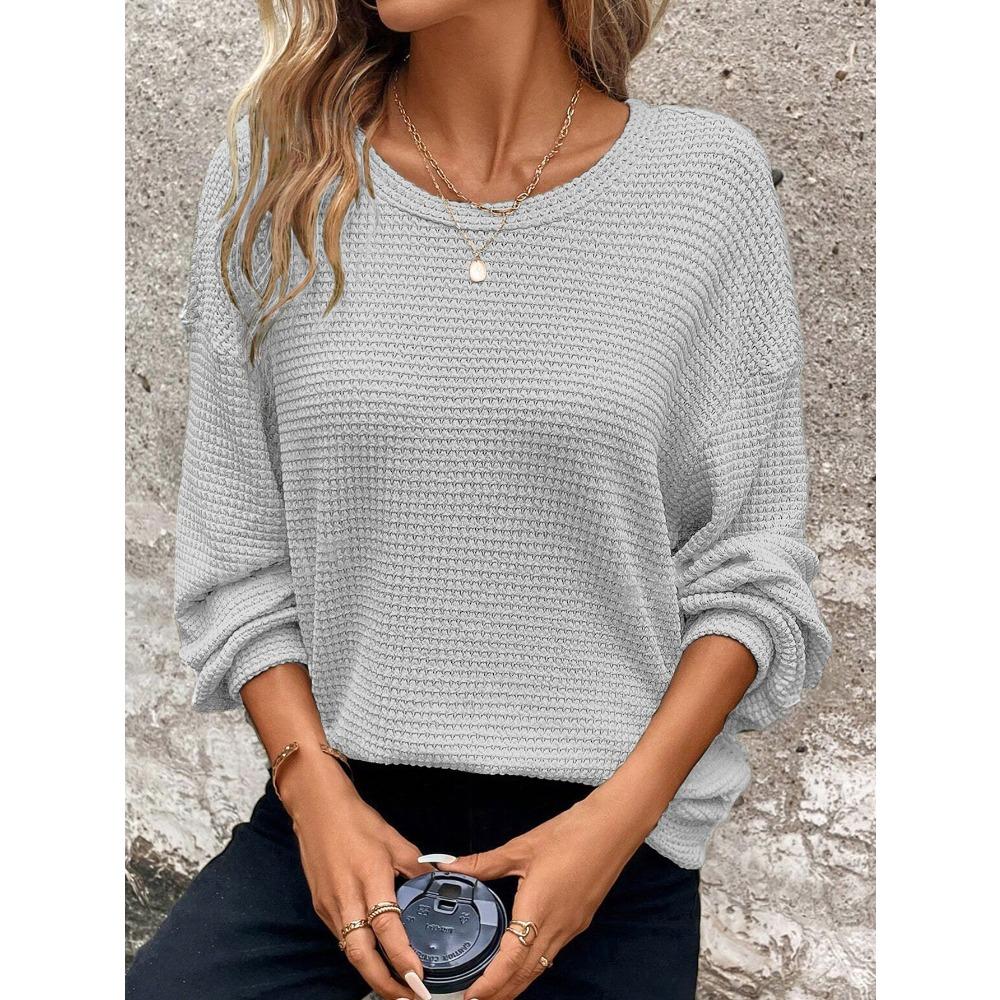 BITCED Women's Fashion Casual Solid Color Print Long Sleeve O-Neck Blouses & Shirts