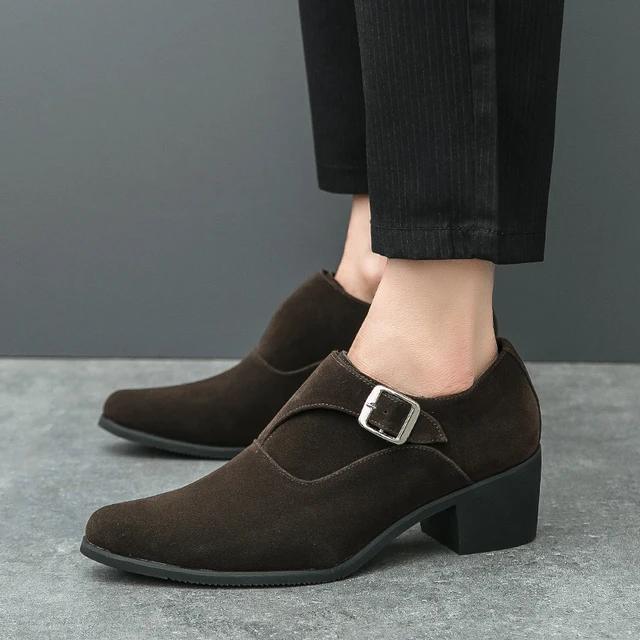 Man 6cm Height Increasing Platform Pointed Toe Business Dress High Heel Shoes Buckle Decorated Men Office Oxfords Big Size 37-46