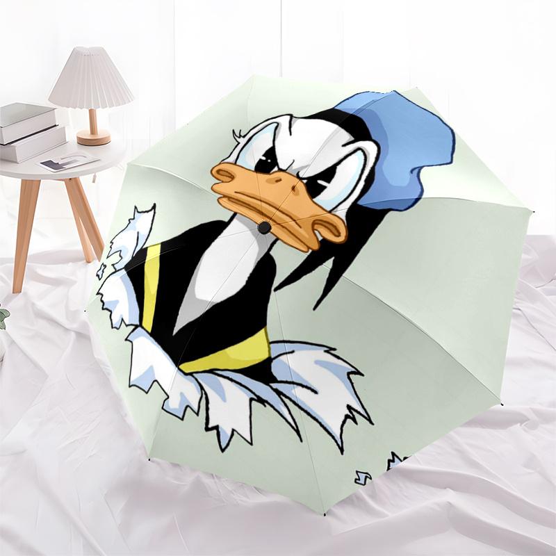 1pc Serious Donald Duck Theme Fully Automatic Folding Portable Umbrella, 8 Iron Frames, Three-Fold Design, Suitable for All Seasons, Suitabl