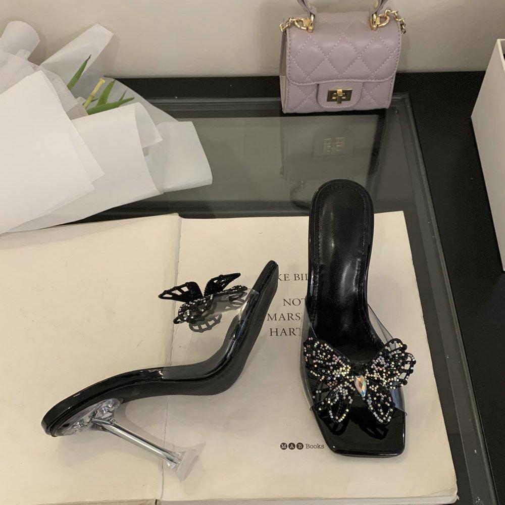Fashion Square-Toed High Heels For Women, French Roman Sandals, Fashionable Transparent High-Heeled Slippers For Spring/Summer 2025
