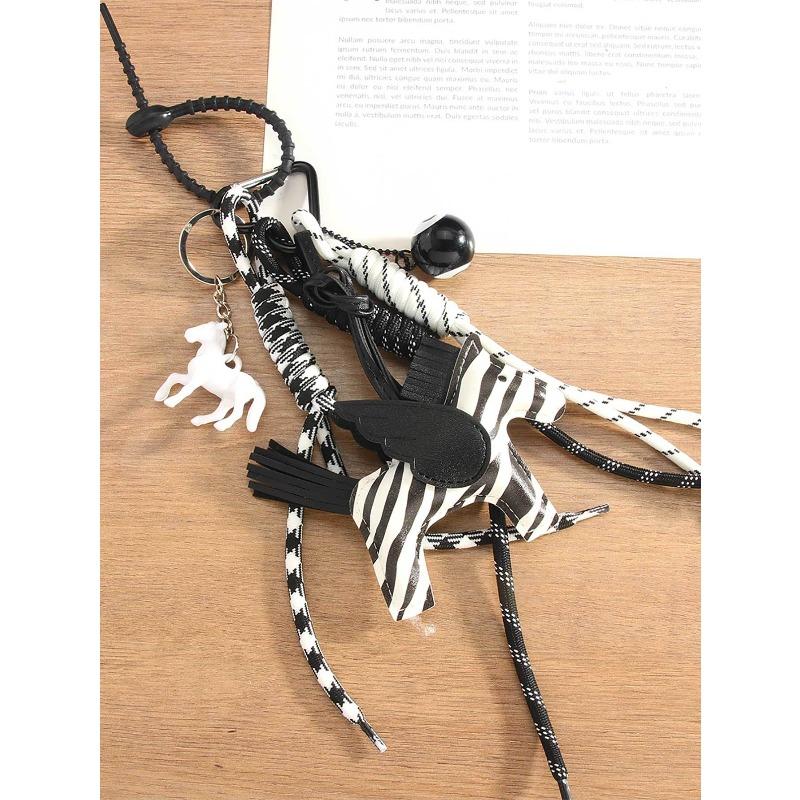 Department of cute leather little pegasus pendant pony black eight braided rope keychain high-end bag hanging very complicated DIY