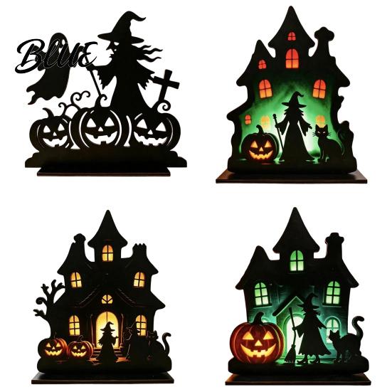 Haunted House Decoration Witch Wooden Table Centerpiece Spooky Castle Black Cat Standing Halloween