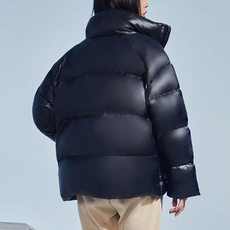 Li Ning Training Series Solid Color Shiny Stand Collar Warm Bread Down Jacket Women Outerwear Black AYMR372-2