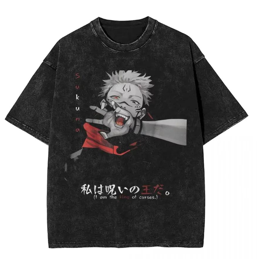 

Jujutsu Kaisen Sukuna T Shirt King of Curses Graphic Men Acid Wash Oversized Streetwear Anime Cotton Vintage Top Tee M