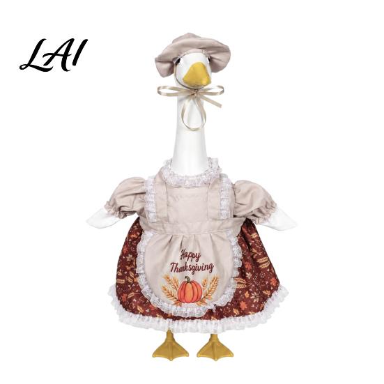 Dekorative Gänse-Kleidung für den Eingang Thanksgiving Veranda Outfits 23" Statue Herbst Ahornblatt Stoffkleid Schürzen-Set Kürbis-Kleidung Herbst