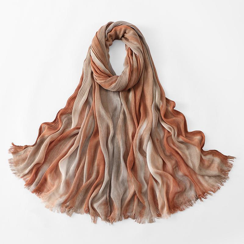 Bohemian Women Tie-Dyed Ombre Crinkle Cotton Rayon Hijab for Ramadan Soft Muslim Hijabs Scarf Breathable Islamic Wraps Shawls