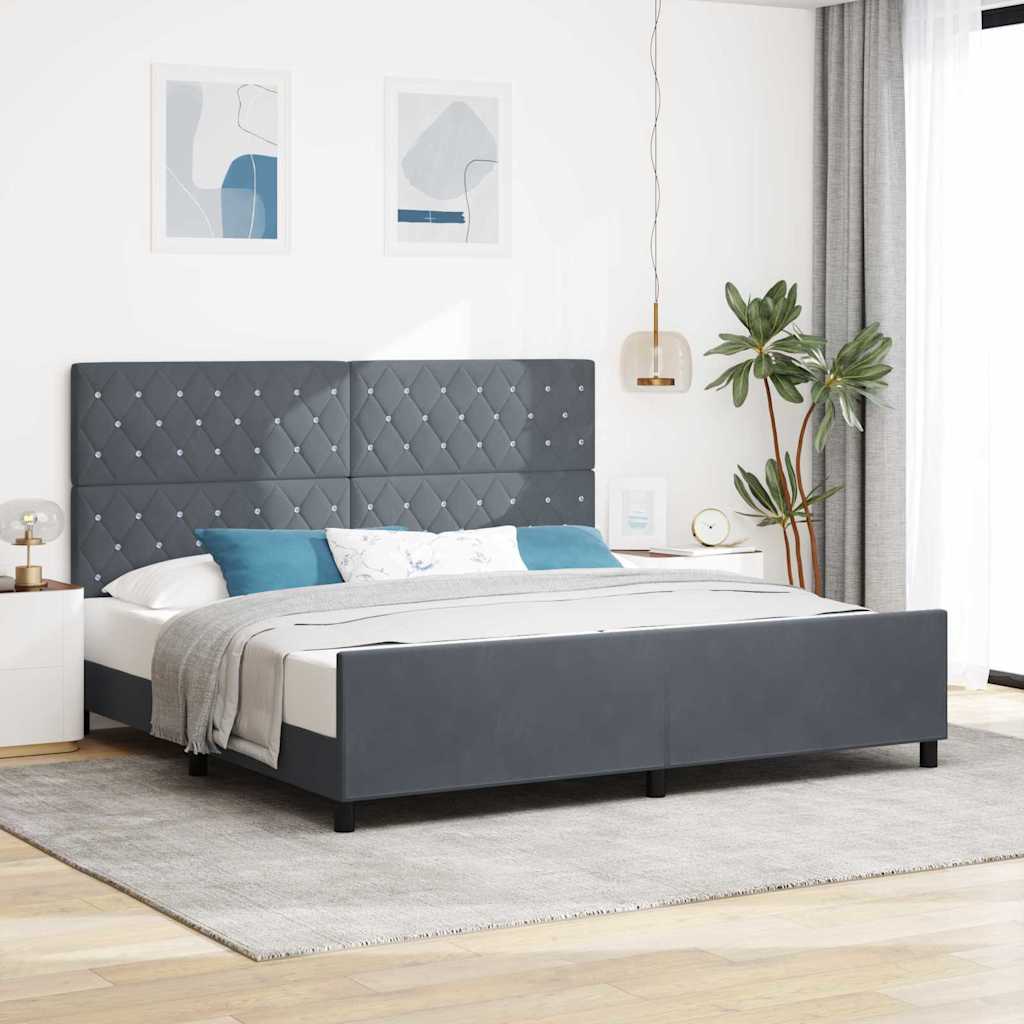 Boxspring Bed with Headboard Dark Grey 200 x 200 cm Velvet