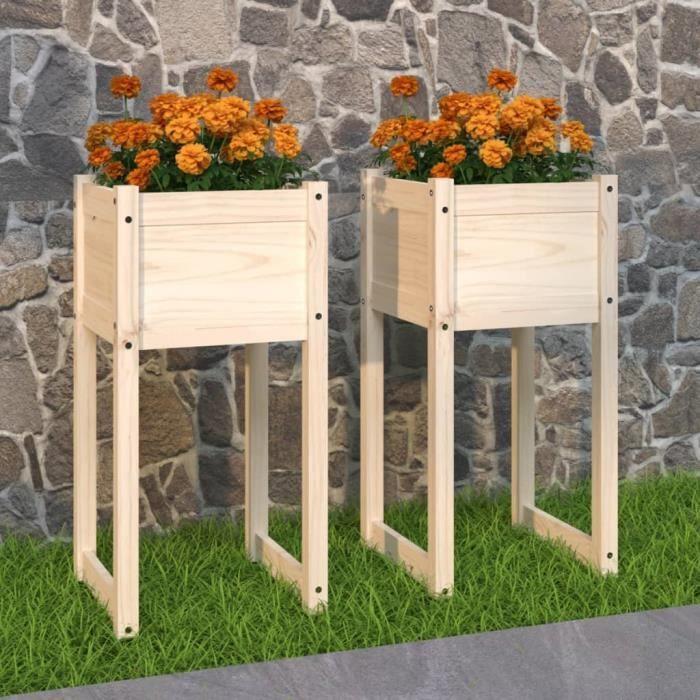 822123 vidaXL Jardinières 2 pcs 40x40x81 cm Bois massif de pin