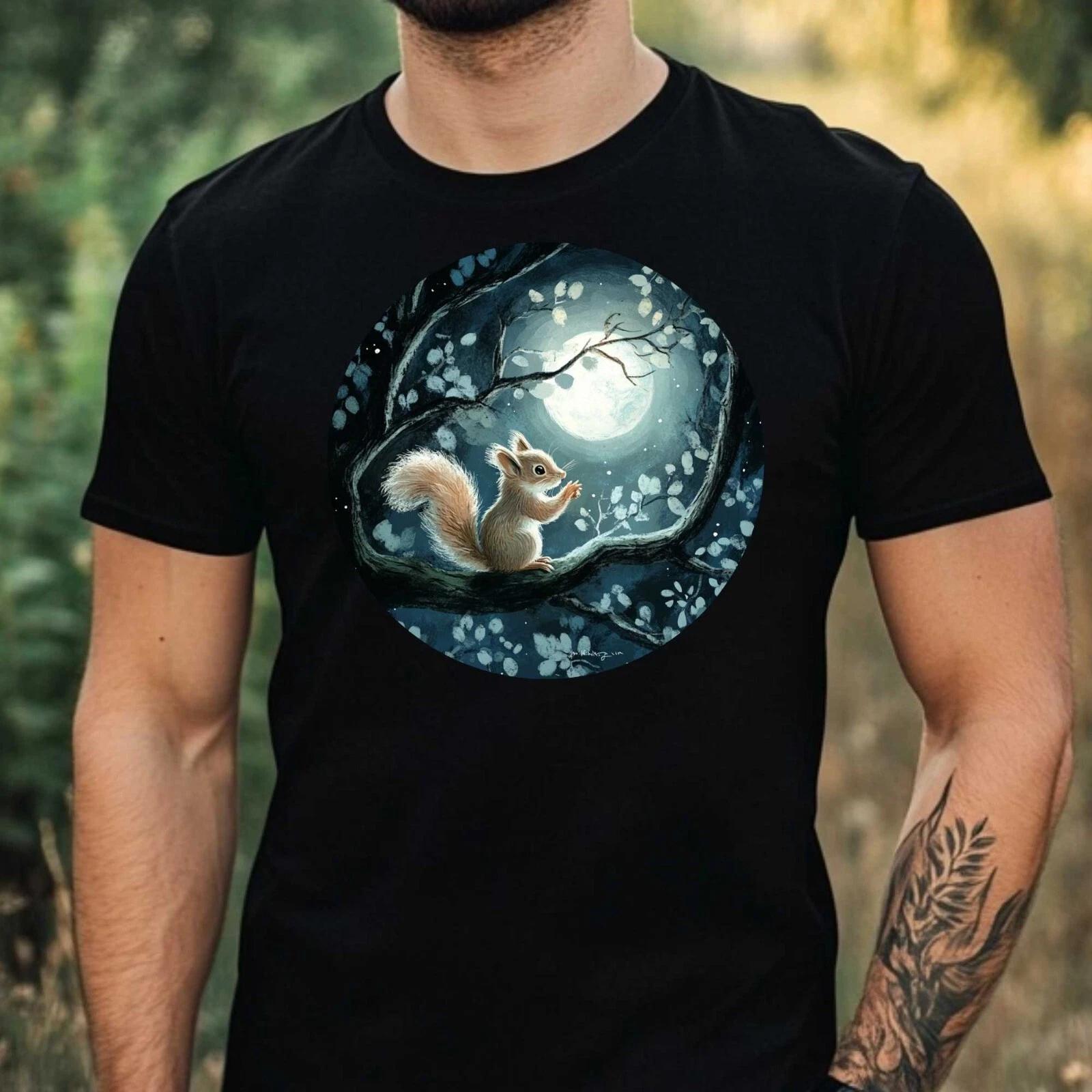T-Shirt Herren Eichhörnchen im Mondlicht Motiv Baumwolle Größe XS bis 5XL XXXXL