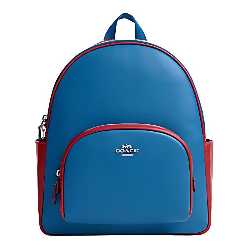

COACH Court 27 Double Zipper Closure Color Block Refined Pebbled Leather Backpack Large Women s Silver Blue Jay and Black Cardinal чорний
