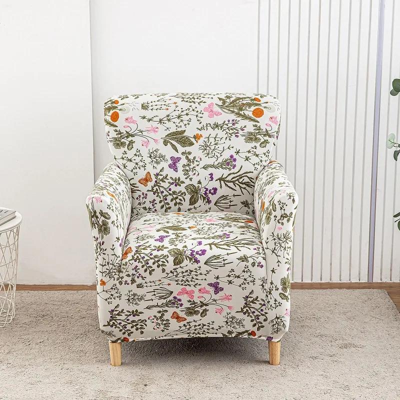 Single Sofa Armchair Slipcover Elastic Club Chair Cover Floral Printed Stretch High Backrest Sofa Cover Furniture Protector
