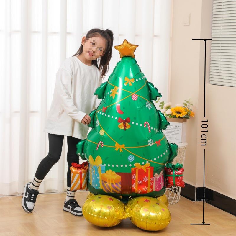 Large Base Christmas Tree Decoration with Santa, Reindeer, and Snowman Balloons for Kindergarten