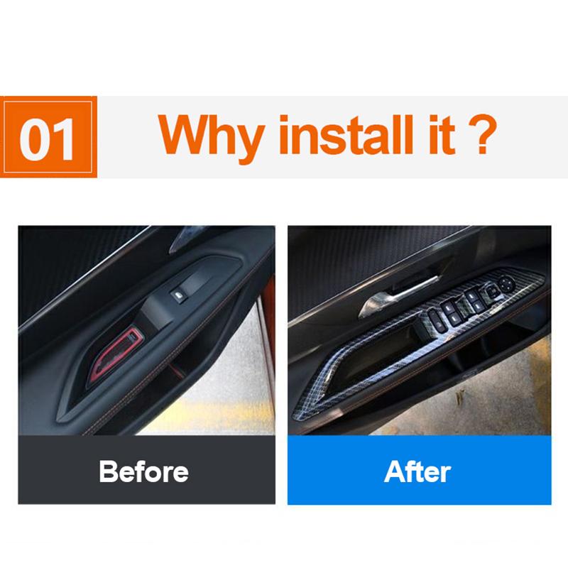 ABS Car Door Armrest Panel Window Switch Lift Buttons Covers For Peugeot 3008 5008 GT Hybrid 2016-2018
