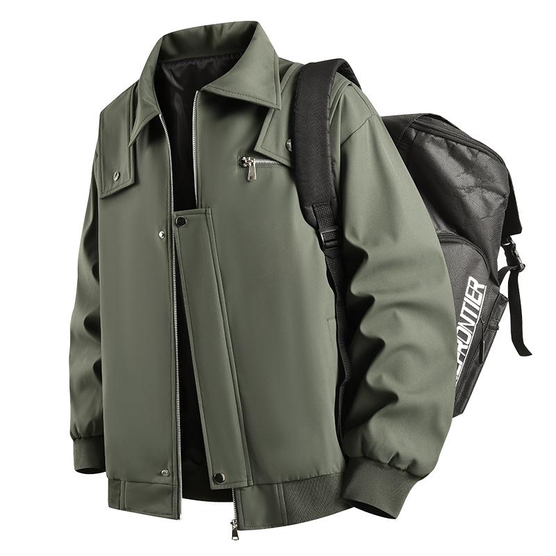 Spring Autumn Polo-neck Vintage Zipper Jacket Male Loose Casual All-match Outwear Coat Top