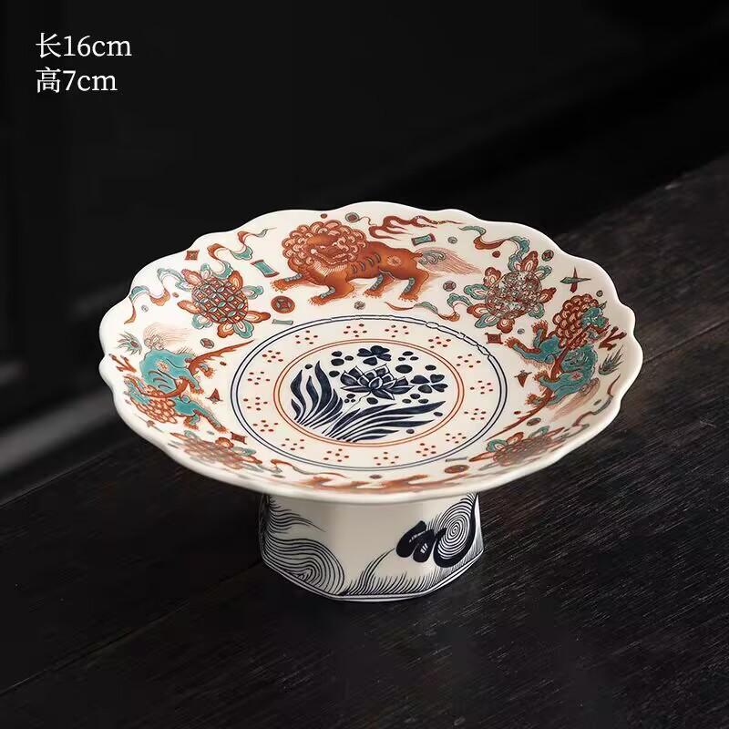 Chinesische Obstplatte Haushalt Wohnzimmer Couchtisch Snacks Hohe Platte Keramik Nationaler Stil Erfrischungsplatte Servierplatte