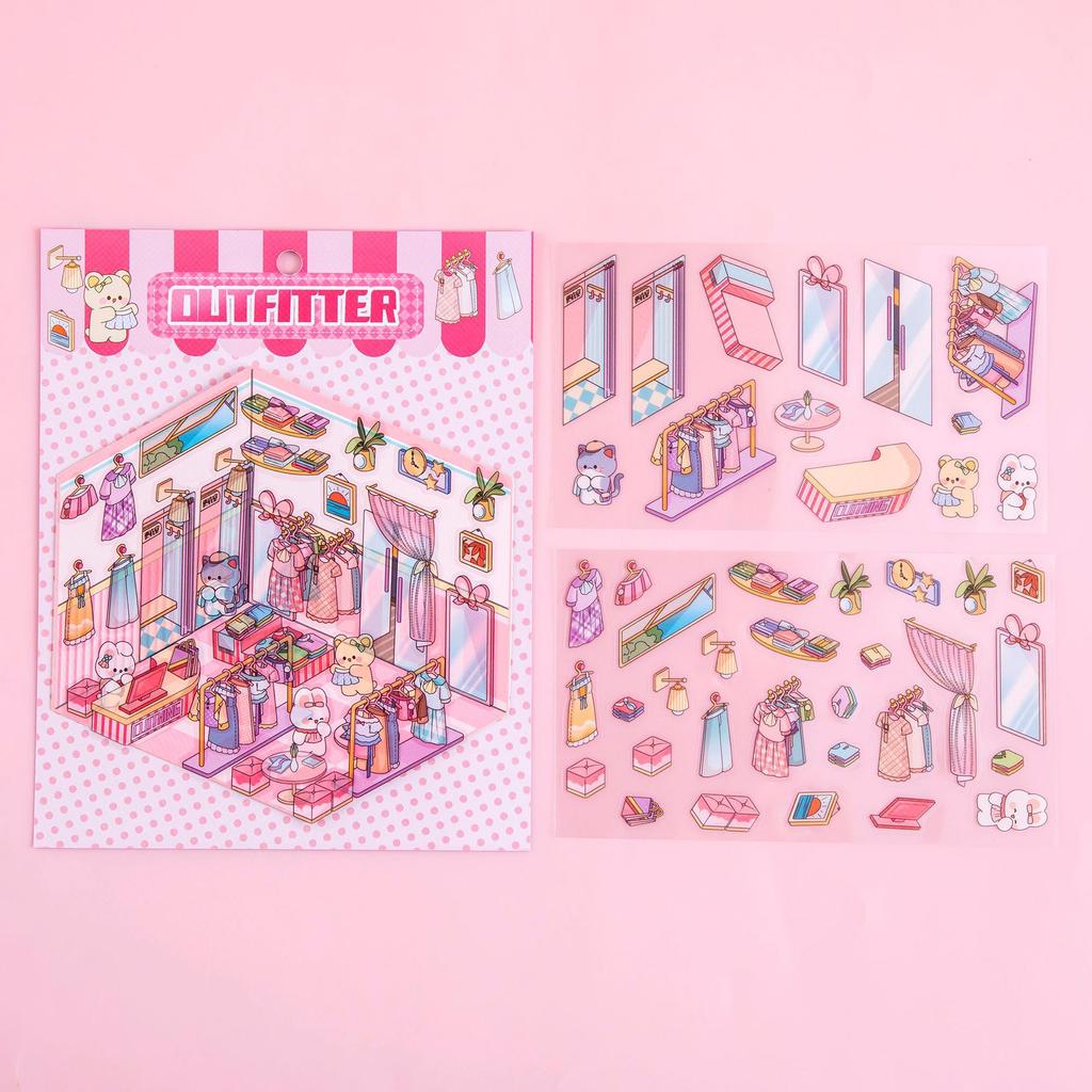 Miniature Scene 3D Diorama Stickers Creative Visual Stacking Cartoon Scene Sticker Diy Toys For Children Creative Handmade Decal