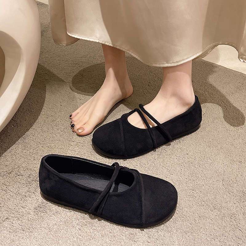 Versatile ballet shoes women's French retro round head shallow mouth flat bottom Mary Jane single shoes 2025 new