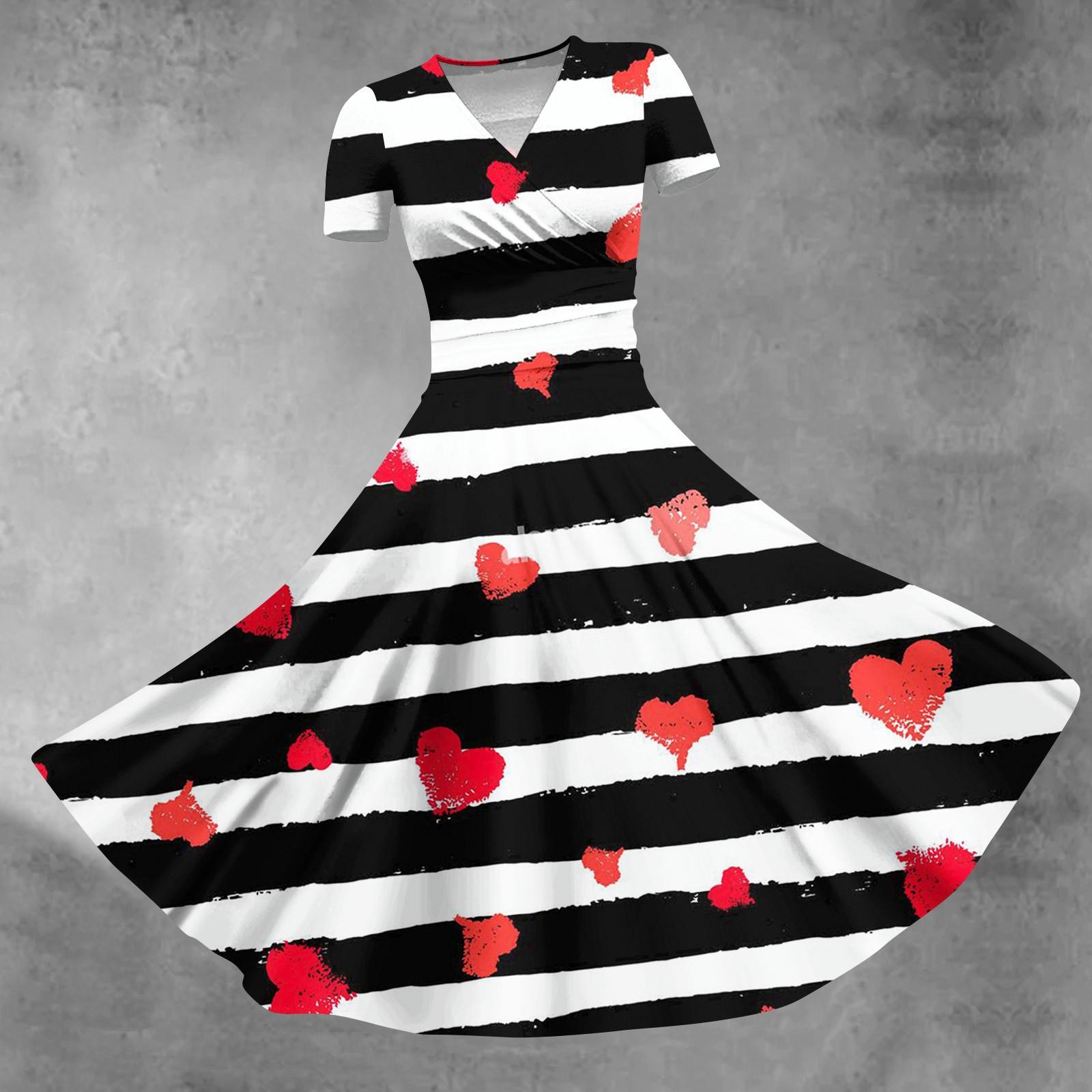 

Женское платье принцессы, сексуальное плиссированное платье с короткими рукавами и v-образным вырезом на день святого Валентина, с принтом на талии L чёрный