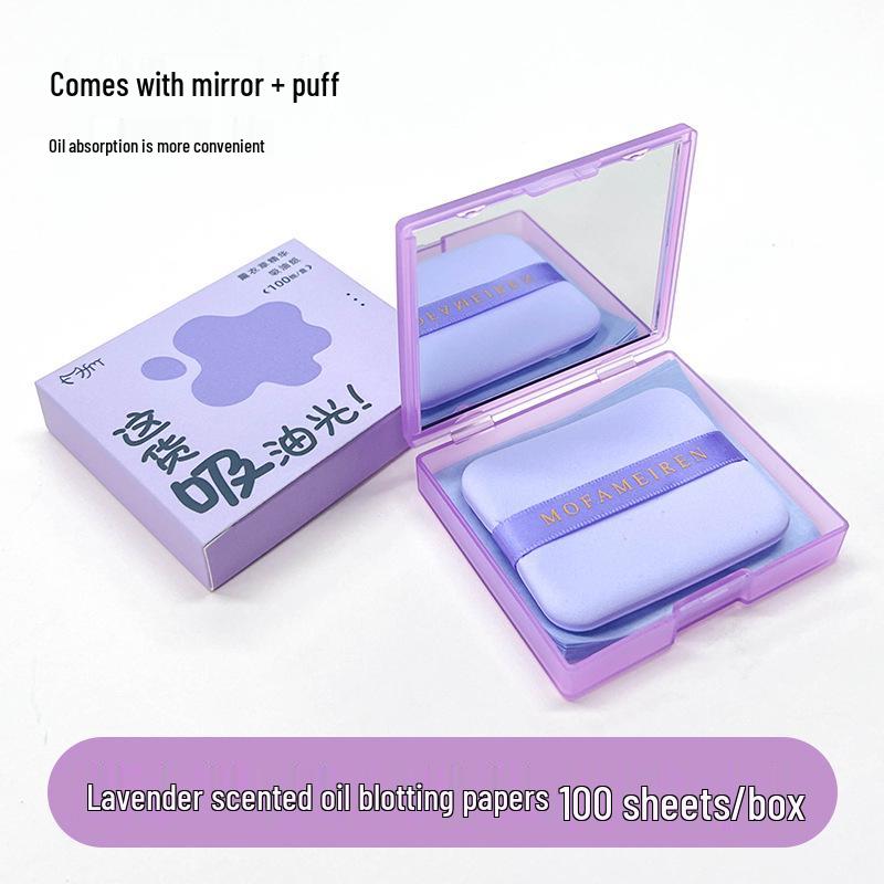 

Портативная матирующая бумага для лица с пуховкой, зеркальным футляром, бамбуковым углем и ароматом для контроля жирного блеска кожи 100 sheets