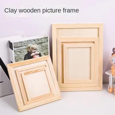 Wooden Blank Clay Frame Multi Size Wooden Photo Holder Desktop Ornament  Children's Handcraft